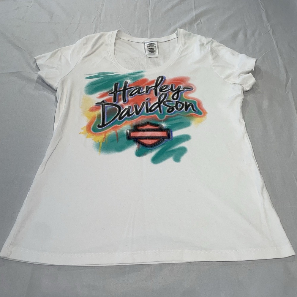 Harley-Davidson Womens White Airbrush Graphic T-Shirt XL New Smyrna Beach FL